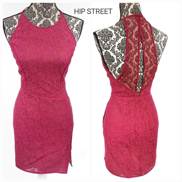 BCBG Tenya Racerback Mesh & Lace Sheath Dress Turkish Rose 4 - Picture 1 of 6